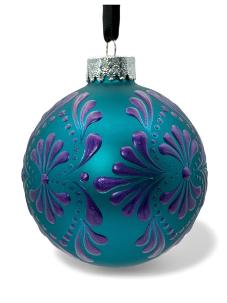Hand Painted Dot Mandala Christmas Ornament - 3.1” glass bulb
