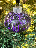 Dot Mandala Hand Painted Christmas Ornament - 2.5" plastic “onion” shaped bulb - purple