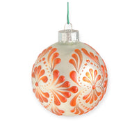 Hand Painted Dot Mandala Christmas Ornament - 3.1” glass bulb - red/orange metallic