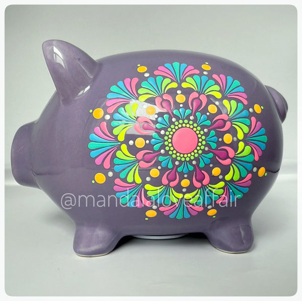 Hand Painted Dot Mandala Piggy Bank