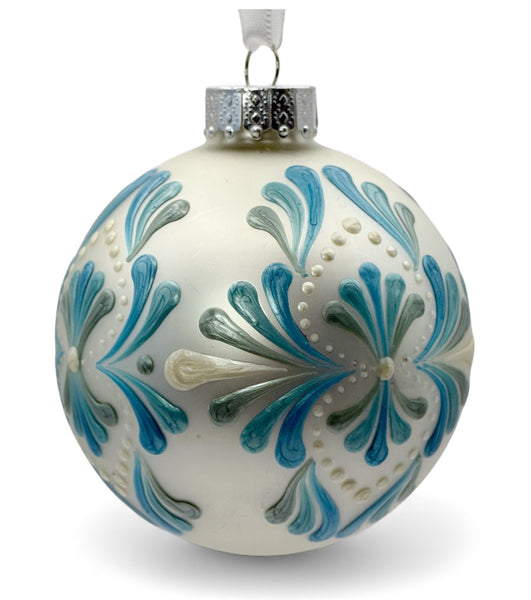 Hand Painted Dot Mandala Christmas Ornament - 3.1” glass bulb
