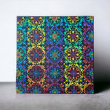 Hand Painted Dot Mandala Rainbow Tiles 14" Square Stretched Canvas