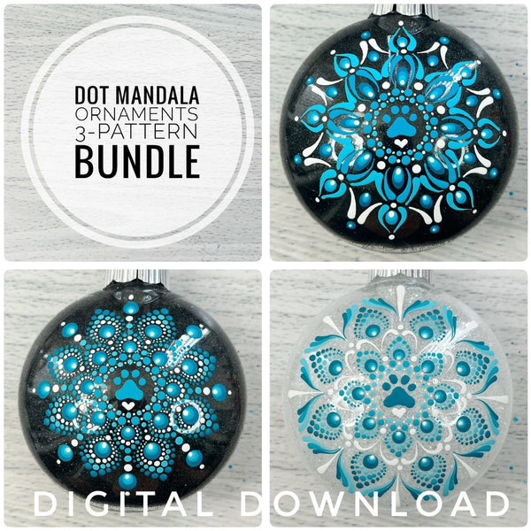 Dot Mandala Downloadable PDF Pattern - Paw Print Dot Mandala Ornaments, 3-Pattern Mini Bundle, "Chilly #1"