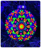 Dot Mandala Hand Painted Christmas Ornament - 5" plastic flat bulb - black light neon