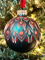 Hand Painted Dot Mandala Christmas Ornament - 3.1” glass bulb
