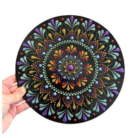 For Sarah - 10" Round Wood Panel - Hand Painted Dot Mandala - Rainbow Bliss