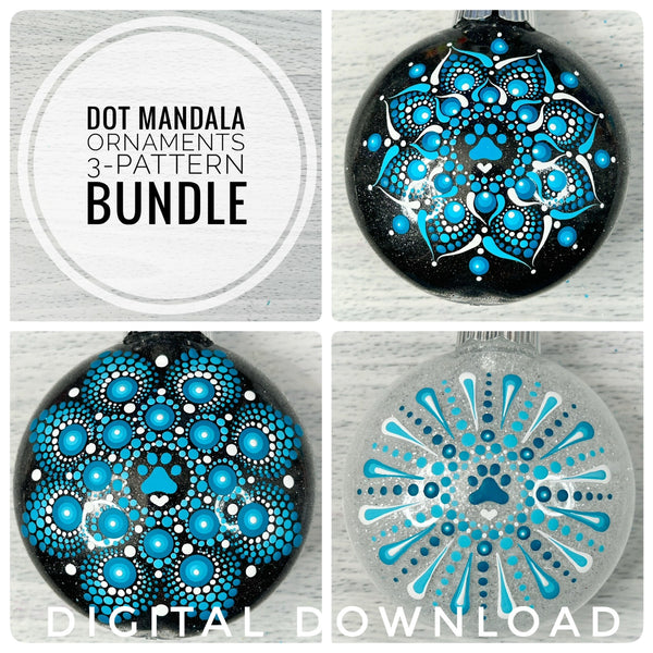 Dot Mandala Downloadable PDF Pattern - Paw Print Dot Mandala Ornaments, 3-Pattern Mini Bundle, "Chilly #3"