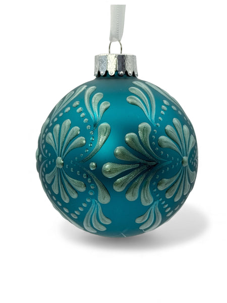 Hand Painted Dot Mandala Christmas Ornament - 3.1” glass bulb
