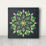 6" Square Wood Panel Hand Painted Dot Mandala - Happy Garden