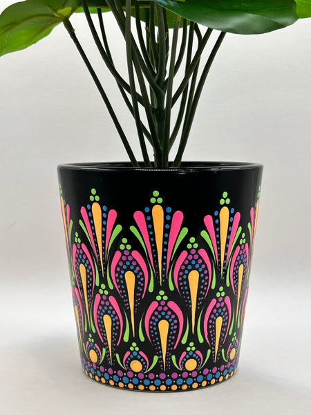 Dot Mandala Flower Pot - Neon Wrap Around - Hand Painted