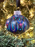 Dot Mandala Hand Painted Christmas Ornament - 2.5" plastic “onion” shaped bulb - teal