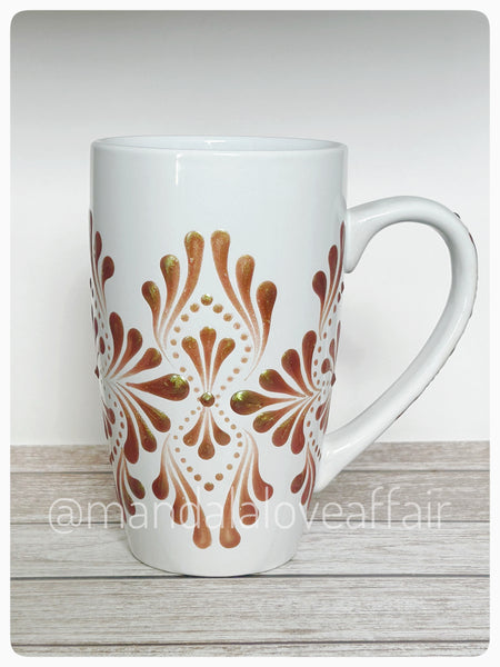 Hand Painted Dot Mandala Bliss Mug - 15 oz (Cactus Rose)