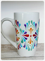 Hand Painted Dot Mandala Bliss Mug - 15 oz (Rainbow)