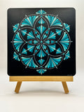 8" Square Dot Mandala - Teal Seed of Life, Hand Painted