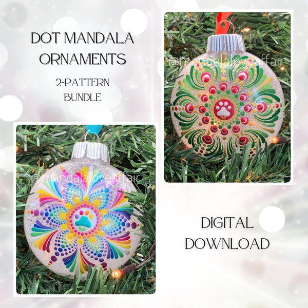 Dot Mandala Downloadable PDF Pattern - Paw Print Dot Mandala Ornaments #2, 2-Pattern Mini Bundle