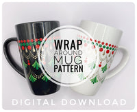 Dot Mandala Downloadable PDF Pattern - "Holly Jolly" - Wrap Around Mug Design
