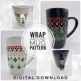 Dot Mandala Downloadable PDF Pattern - "Holly Jolly" - Wrap Around Mug Design